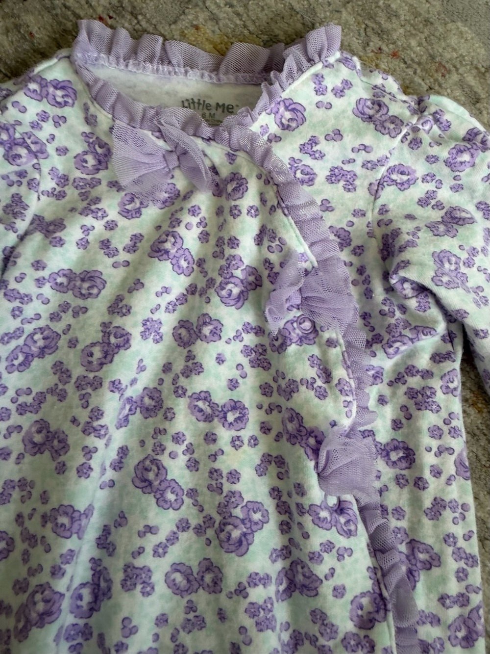 Little Me Baby Girls 6M Purple Floral Ruffle Footed Sleeper - Picture 5 of 7